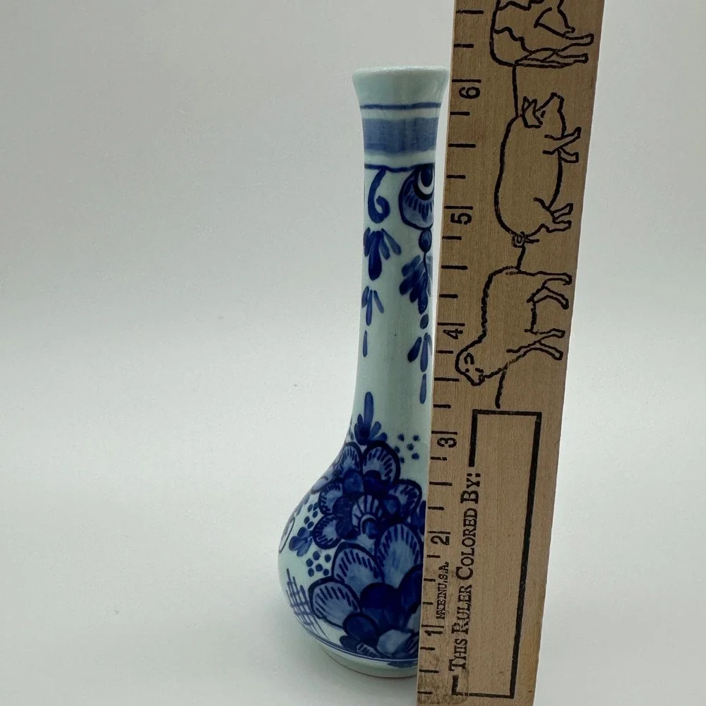 Michelotti Delft Blue Bud Vase Hand Painted Holland Floral Porcelain 6 Inch